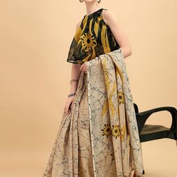 Sangria Beige & Grey Beads and Stones Pure Linen Saree-image-36