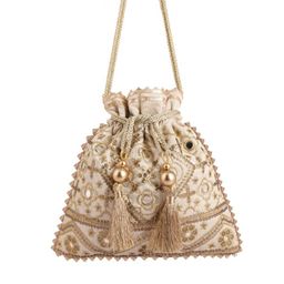 MASQ Beige Embellished Embroidered Potli Clutch-29