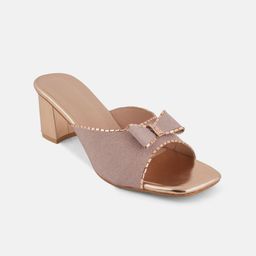Anouk Rose Gold-Toned Embellished Open Toe Block Heels image 2