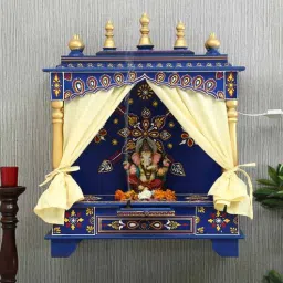 d'dass Blue Sheesham Wood & Mdf Wall Mounted Mandir Without Door-picture-32