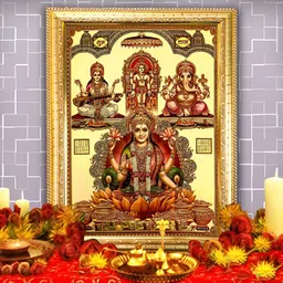 Hawai Gold-Toned & Pink Ganesh Laxmi Saraswati Gold Plated Wooden Wall Photo Frame-picture-11