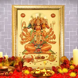 Hawai Gold-Toned Wooden Panchmukhi Hanuman Ji Wall Photo Frames-image-81