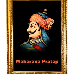 Hawai Gold-Toned & Blue Wooden Maharana Pratap Digital Print Wall Photo Frame-image-2