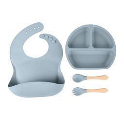Babymoon Grey 4Pieces Silicone Baby Feeding Dinner Set-image-3