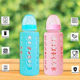 The Little Lookers Set of 2 Glass Feeding Bottle with Flow Control-2