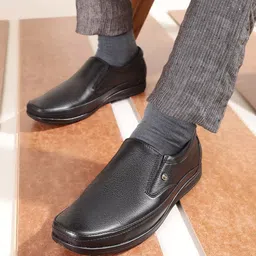 Liberty Men Black Solid Leather Formal Slip-On Shoes-image-27