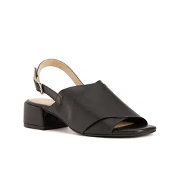Peach Flores Leather Block Heels with Buckles-46