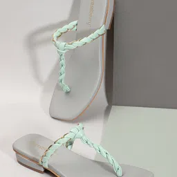 DressBerry Grey Open Toe T-Strap Flats-36