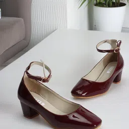 ELLE Square Toe Block Heeled Pumps with Buckles-2