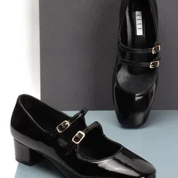 ELLE Buckle Detailed Block Heeled Pumps-37