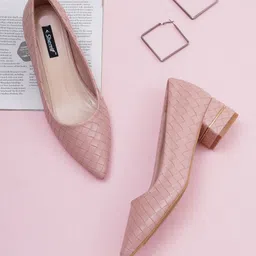 Sherrif Shoes Pointed Toe Textured Block Pumps image 1