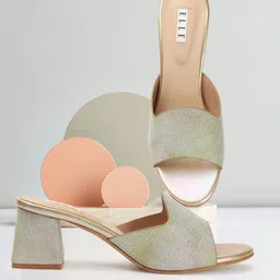 ELLE Embellished Open Toe Block Heels-38