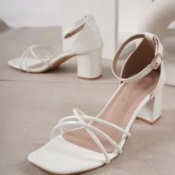 DressBerry White Strappy Block Heels-picture-20