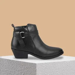 Mochi Black Kitten Heeled Boots with Buckles-63