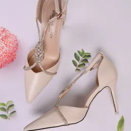 Ronnie Grey Embellished PU Party Slim Heeled Pumps with Buckles-image-98