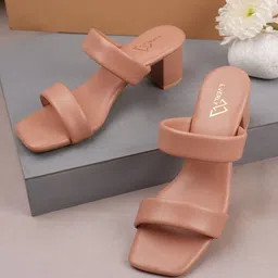 EVERLY Pink Colourblocked Block Peep Toes with Buckles-8