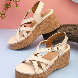 El Paso Strappy Buckle Detailed Wedge Heels-image-59