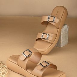 Mast & Harbour Beige Open Toe Flatform Heels-31
