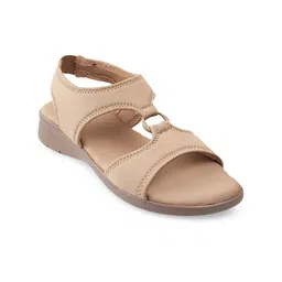 Mochi Women Beige Open Toe Flats with Buckles-38