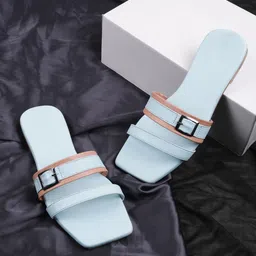 CLOSHO Striped Buckled Open Toe Flats-picture-13