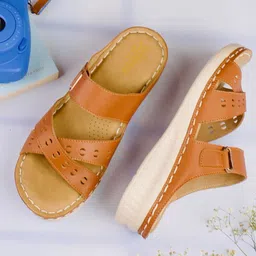 The Roadster Lifestyle Co. Tan Brown Laser Cuts Open Toe Flats-image-28