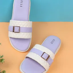 ELLE Women Purple Textured Synthetic Open Toe Flats with Buckles-66