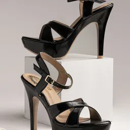 Shoetopia Black Stiletto Heels with Buckles-50