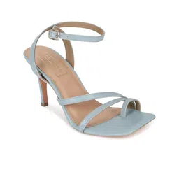 Truffle Collection Women Blue Embellished PU Stiletto Sandals with Buckles-58