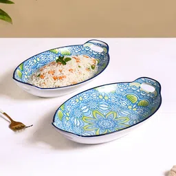 Nestasia 2Pcs Blue & White Mandala Printed Ceramic Bakeware With Handle-53