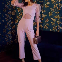 Athena Front Cutout Organza Sleeved Basic Jumpsuit-picture-46