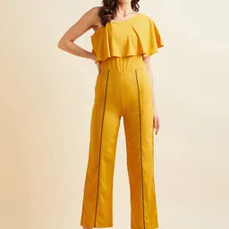 PANIT One Shoulder Basic Jumpsuit With Ruffles-16