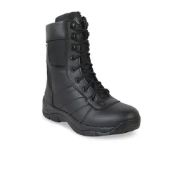 XHUGOY Men Black Leather Flat Boots-image-45