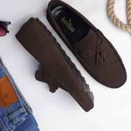 LOUIS STITCH Men Classic Handmade Suede Tassel Driving Loafers-image-82