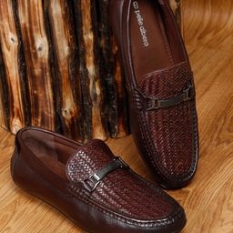 pelle albero Men Brown Textured Leather Loafers-image-85