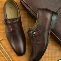 San Frissco Men Maroon Solid Leather Formal Monk Shoes-picture-15