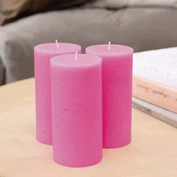 Aromatic Fables 3 Pcs Pink Mogra Fragrance Rustic Pillar Candles-image-65