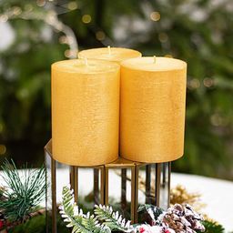 Aromatic Fables Yellow 3 Pieces DEW Fragrance Rustic Pillar Candles-22