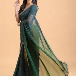 Sangria Women Sangria Pure Georgette Olive Dyed Sequinned Designer Saree-picture-18