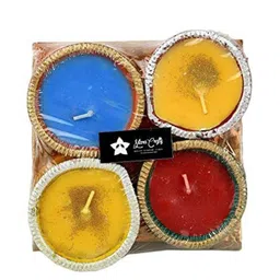 Sitara Crafts Blue & Yellow 4 Pieces Diya Candles-22