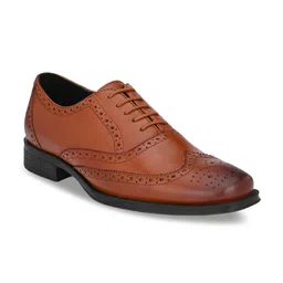 Delize Men Tan Solid Leather Formal Brogues-image-38