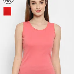 Floret Women Pack Of 2 Red & Rose Solid Cotton Camisoles-18