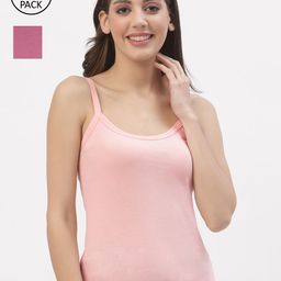 Floret Women Pack Of 2 Peach & Rose Solid Cotton Camisoles-image-12