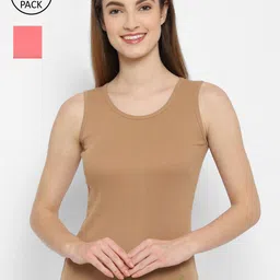 Floret Women Pack Of 2 Rose & Nude-Coloured Solid Cotton Camisoles-image-37
