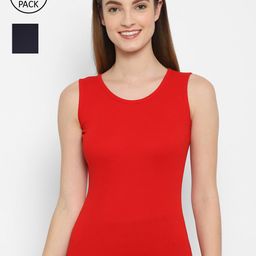 Floret Women Pack Of 2 Navy Blue & Red Solid Cotton Camisoles-image-99
