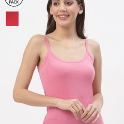 Floret Women Pack Of 2 Pink & Red Solid Camisoles-image-16