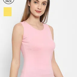 Floret Women Pink & Yellow Solid Cotton Camisoles Pack of 2-image-15