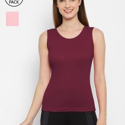 Floret Women Pink & Burgundy Pack of 2 Solid Cotton Non-Padded Camisoles-picture-9