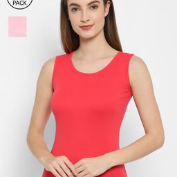 Floret Women Pack of 2 Red & Pink Solid Cotton Camisoles-image-87