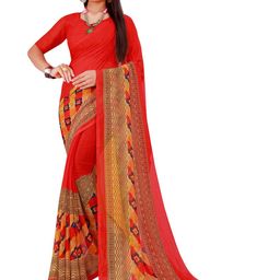 Florence Red & Mustard Pure Georgette Saree-image-0