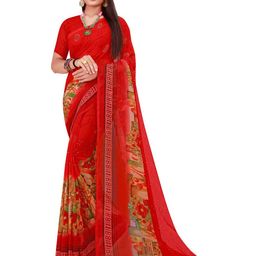 Florence Red & Green Floral Pure Georgette Saree-image-72